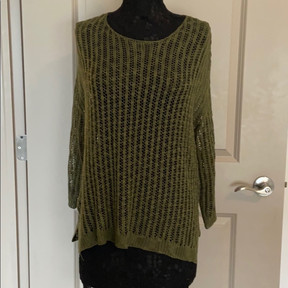 Army green open knit sweater